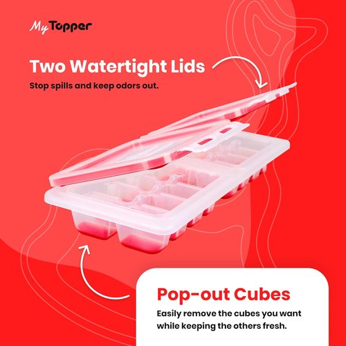 IceTopper Plus Ice Cube Tray - Easy Release Molds with 2 Lids, Stackable, 16 Cubes, BPA Free & Dishwasher Safe