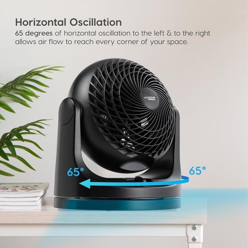 IRIS USA WOOZOO Oscillating Desk Fan - 3 Speeds, 36ft Air Distance, 29db Quiet Motor | Compact Black Design for Bedroom & Office