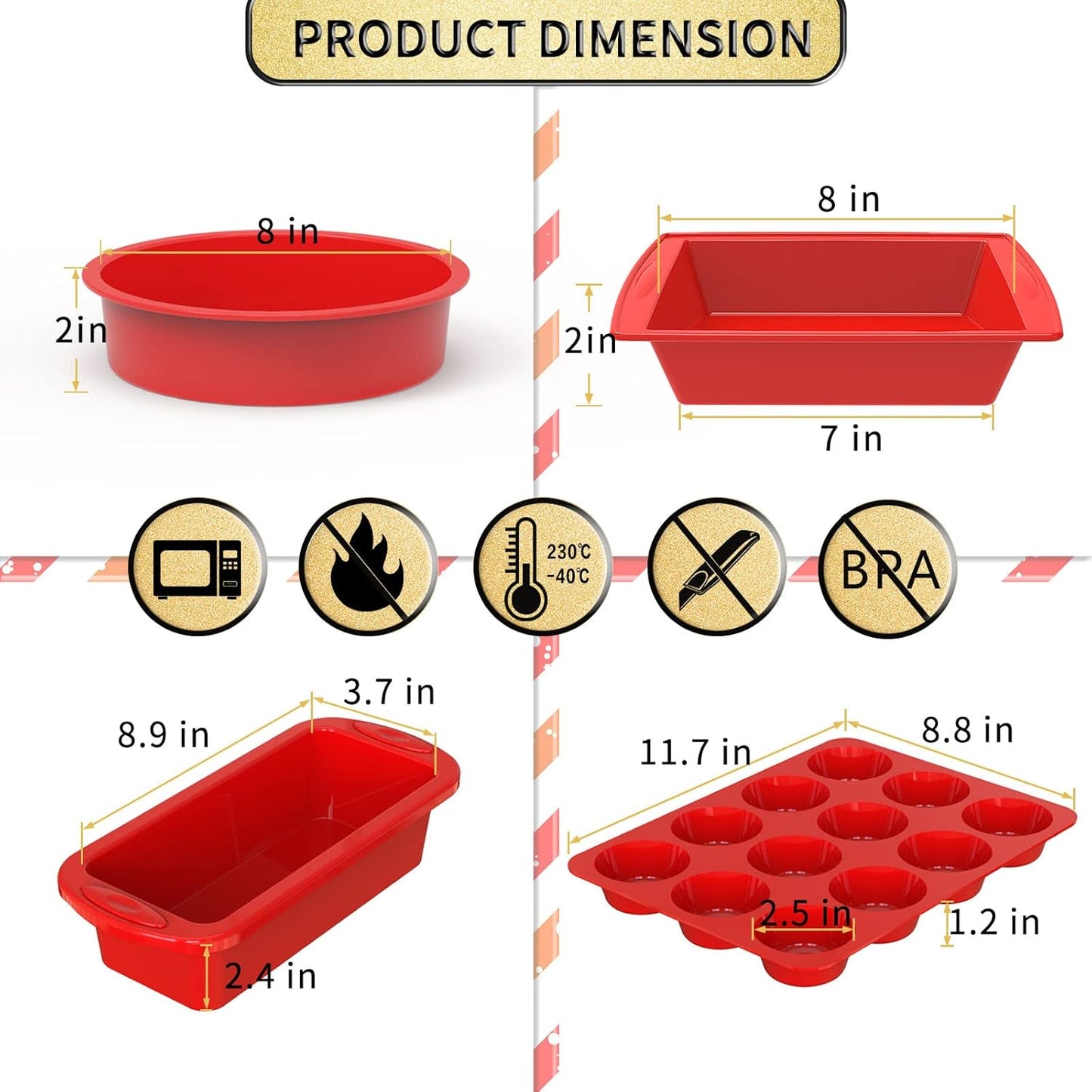 SILIVO Silicone Baking Pans Set - Nonstick 5-Piece Bakeware for Bread, Muffins & Cakes - Oven Safe