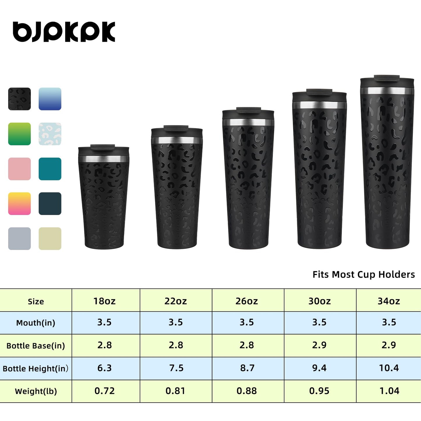 BJPKPK 18oz Insulated Tumbler With lid And Straw Stainless Steel Tumblers Travel Coffee Mug Reusable Thermal Cup,Black Leopard
