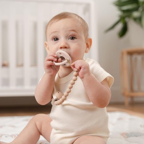 Comfy Cubs Pacifier Clips - 100% Food Grade Silicone, BPA & PVC Free | Lightweight & Flexible - Beige & Light Beige, 2 Pack