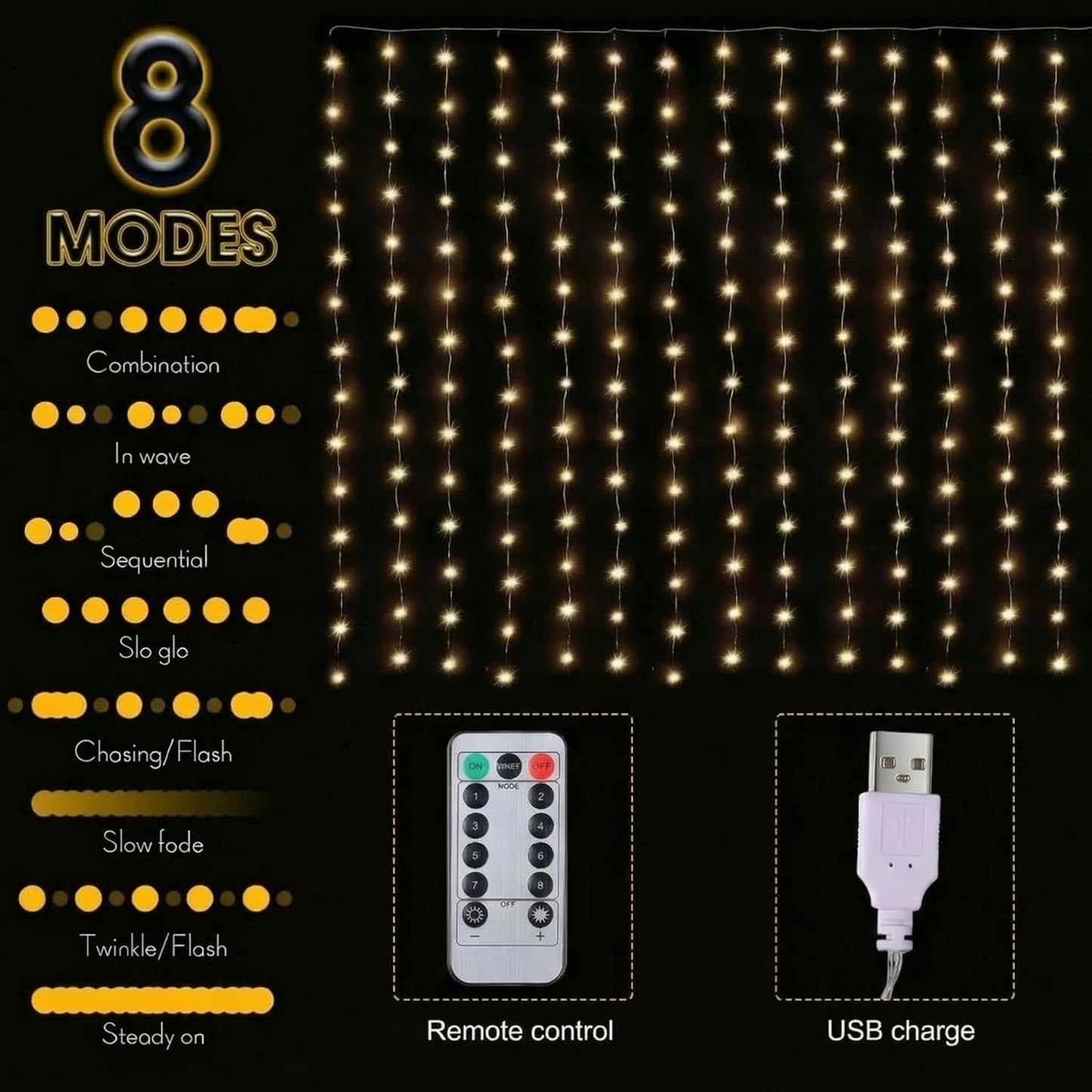 Meonum Curtain Tapestry Fairy String Lights - 8 Modes, 13 Strings, 6.6 x 5 Ft | Perfect for Bedroom Christmas Decor