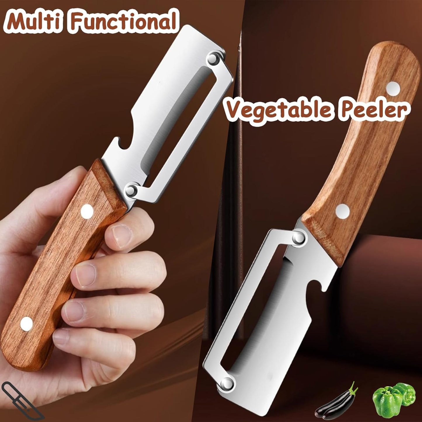 Skiennix Premium Vegetable Peeler - Multi-Functional Kitchen Tool with Wooden Handle & Stainless Steel Blade