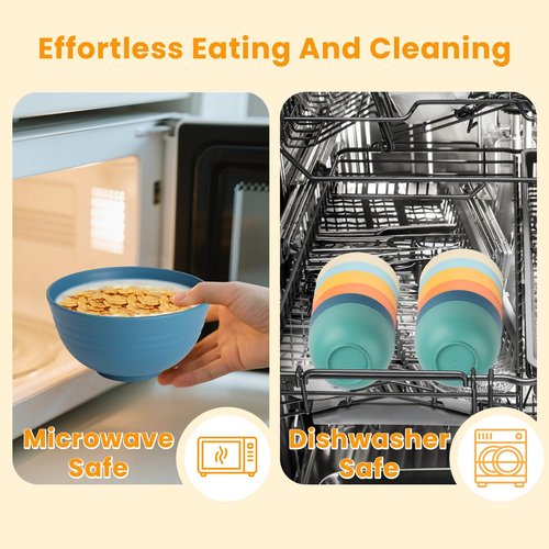 Homienly Wheat Starw Cereal Bowls, Unbreakable Bowl Set 6 PCS, Microwave and Dishwasher Safe Bowls, Alternative to Plastic Bowl Reusable, Bowl Set for Kitchen, Picnic, Camping, Party (26 OZ, Colorful)