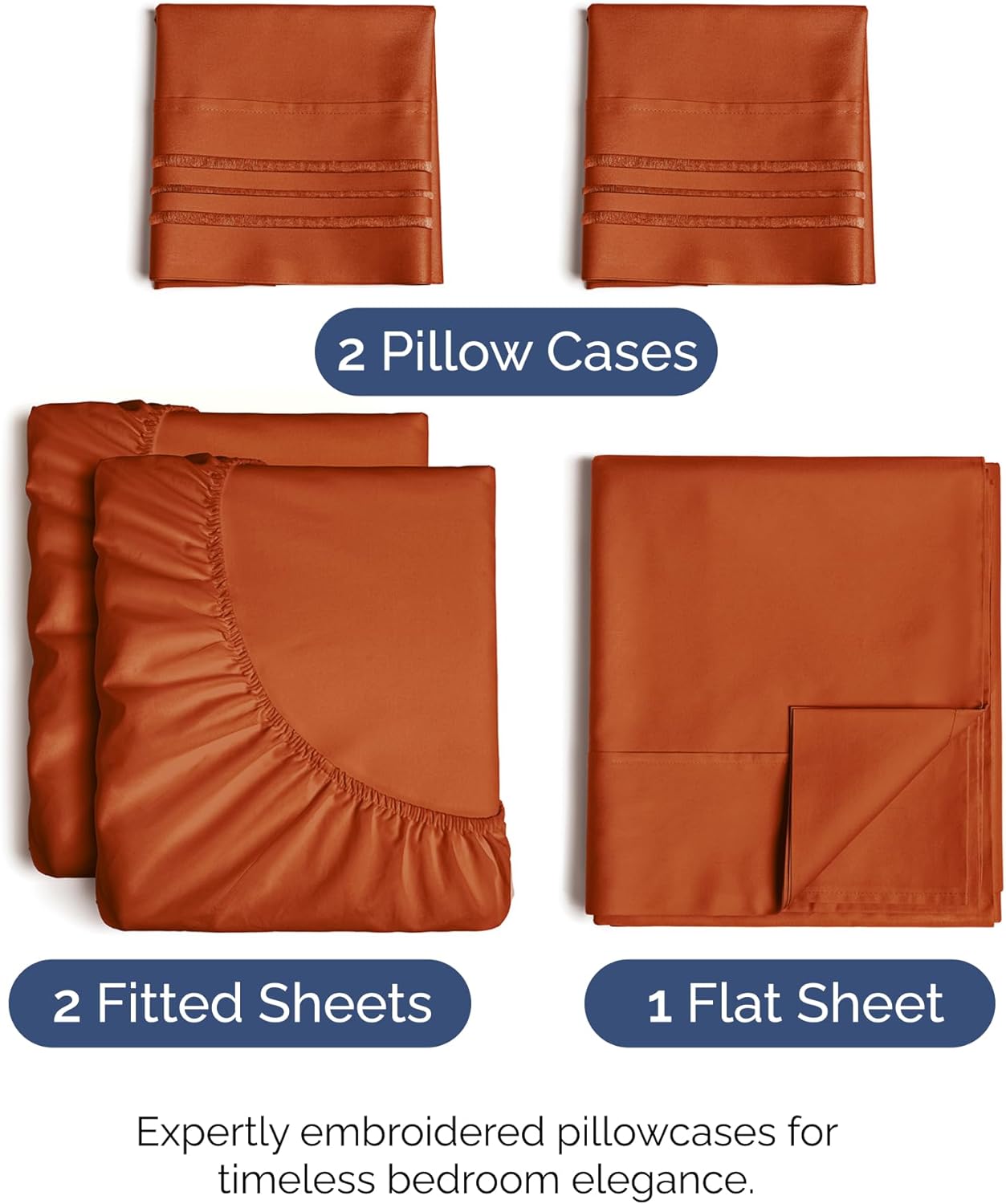 Split King Size 5-Piece Sheet Set | Comfy Cooling Bed Sheets - Hotel Luxury Bedding - Deep Pockets, Wrinkle-Free - Oeko-Tex Certified - Terracotta