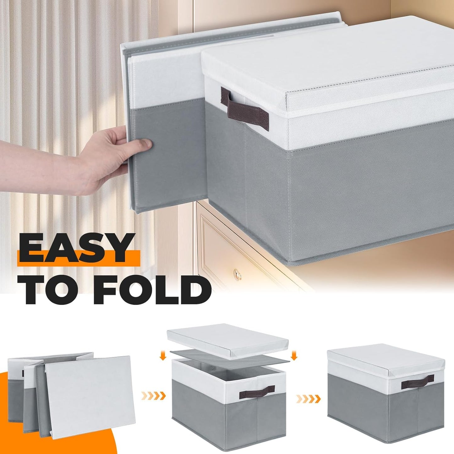 Large Closet Storage Baskets by [Brand Name] - Stackable Organizing Bins with Lids | 4-Pack for Nursery, Bedroom, and Home - 14x10x9.5