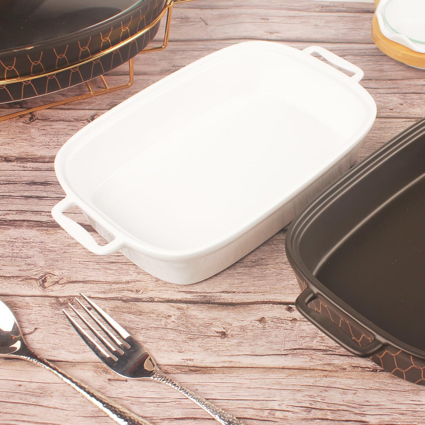 Regine Switzerland Ceramic Casserole Dish - 11" x 8" White Serving Tureen with Glass Lid | 1.6 Quart Capacity for Buffets & Catering