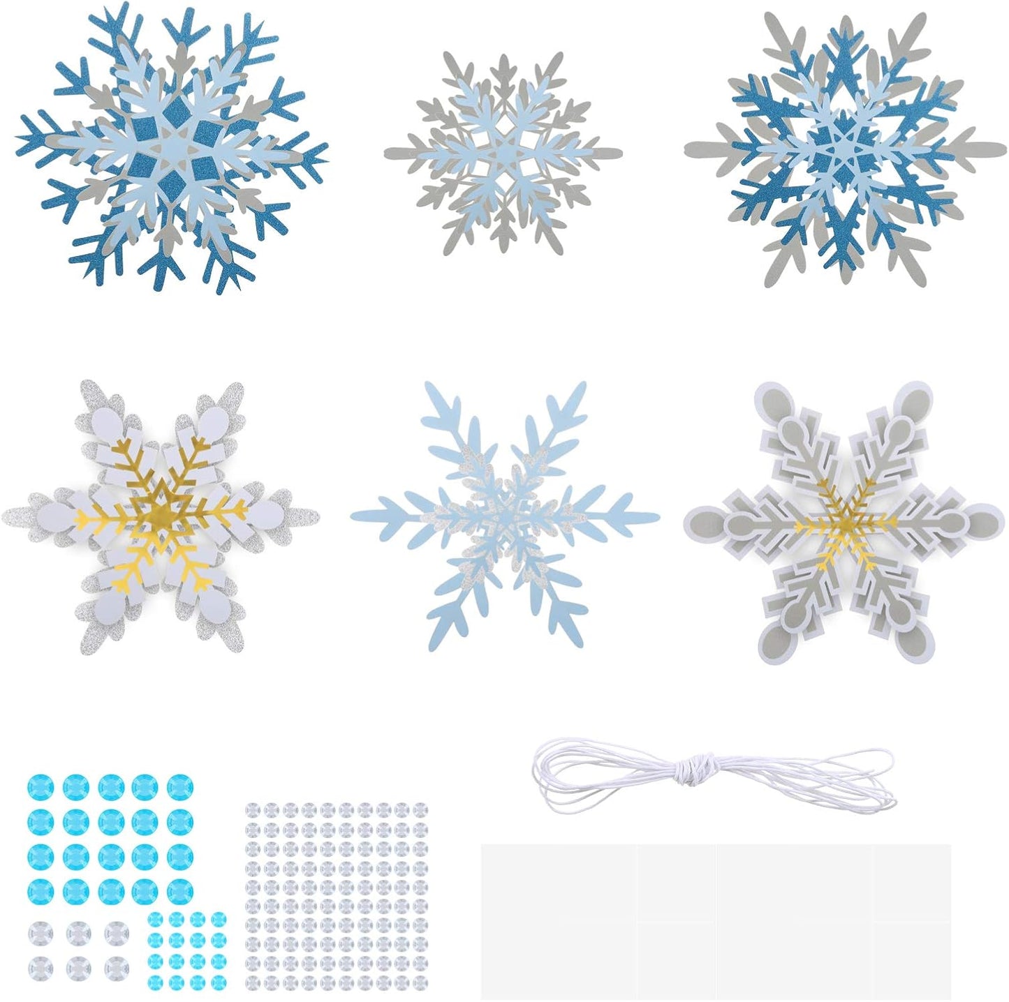 Skiennix 60-Piece Die Cut Snowflake Garland Set | DIY Christmas Ornaments & Decorations
