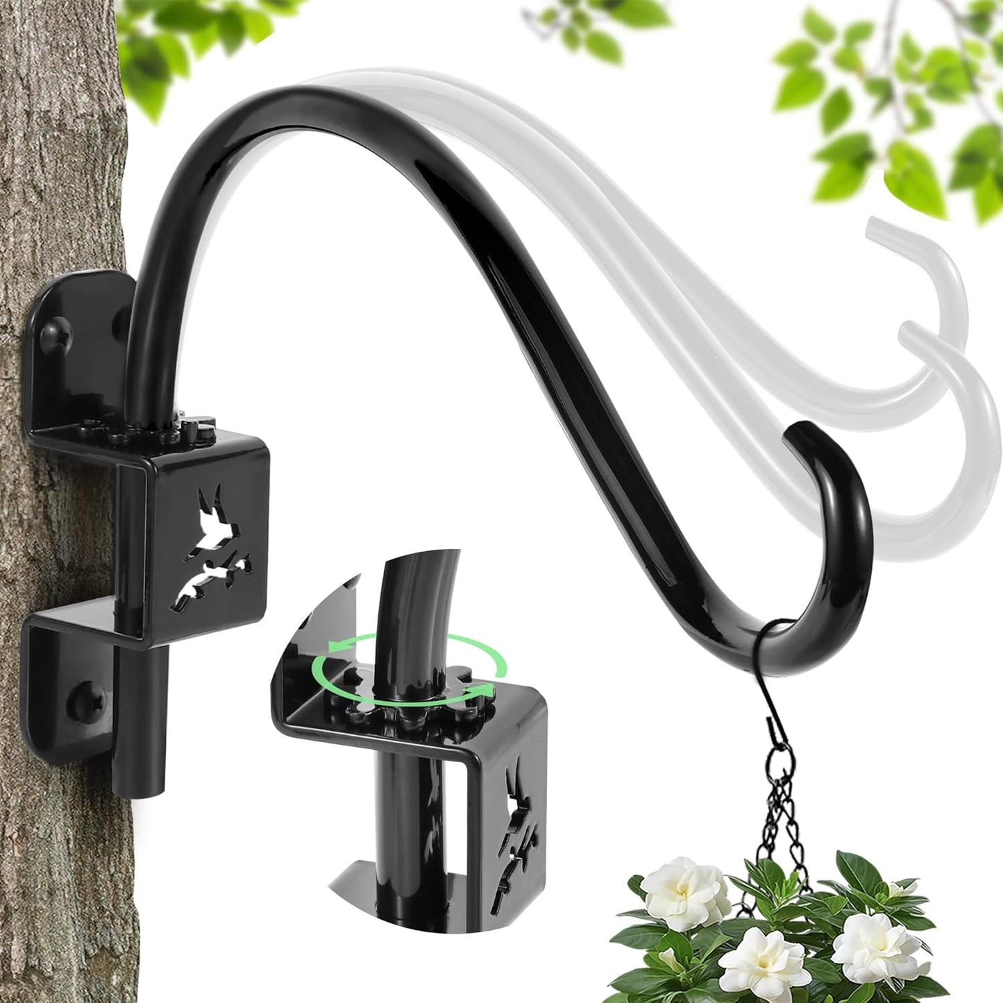 Skiennix 16-Inch Swivel Plant Hanger Bracket - 360° Rotating Heavy-Duty Metal Wall Mount (Black)