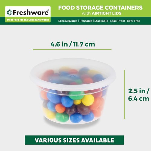Freshware Food Storage Containers - 12 oz Leakproof Deli Containers with Lids | BPA Free & Stackable | 50 Set