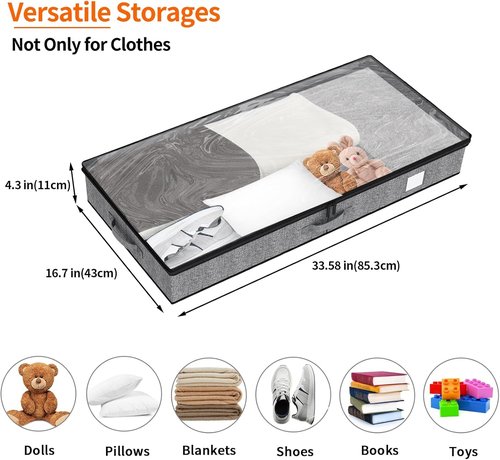 Fixwal Under Bed Storage Containers - 4 Pack Low Profile Organizer for Clothes | Sturdy Reinforced Design, 4.5 Inches High