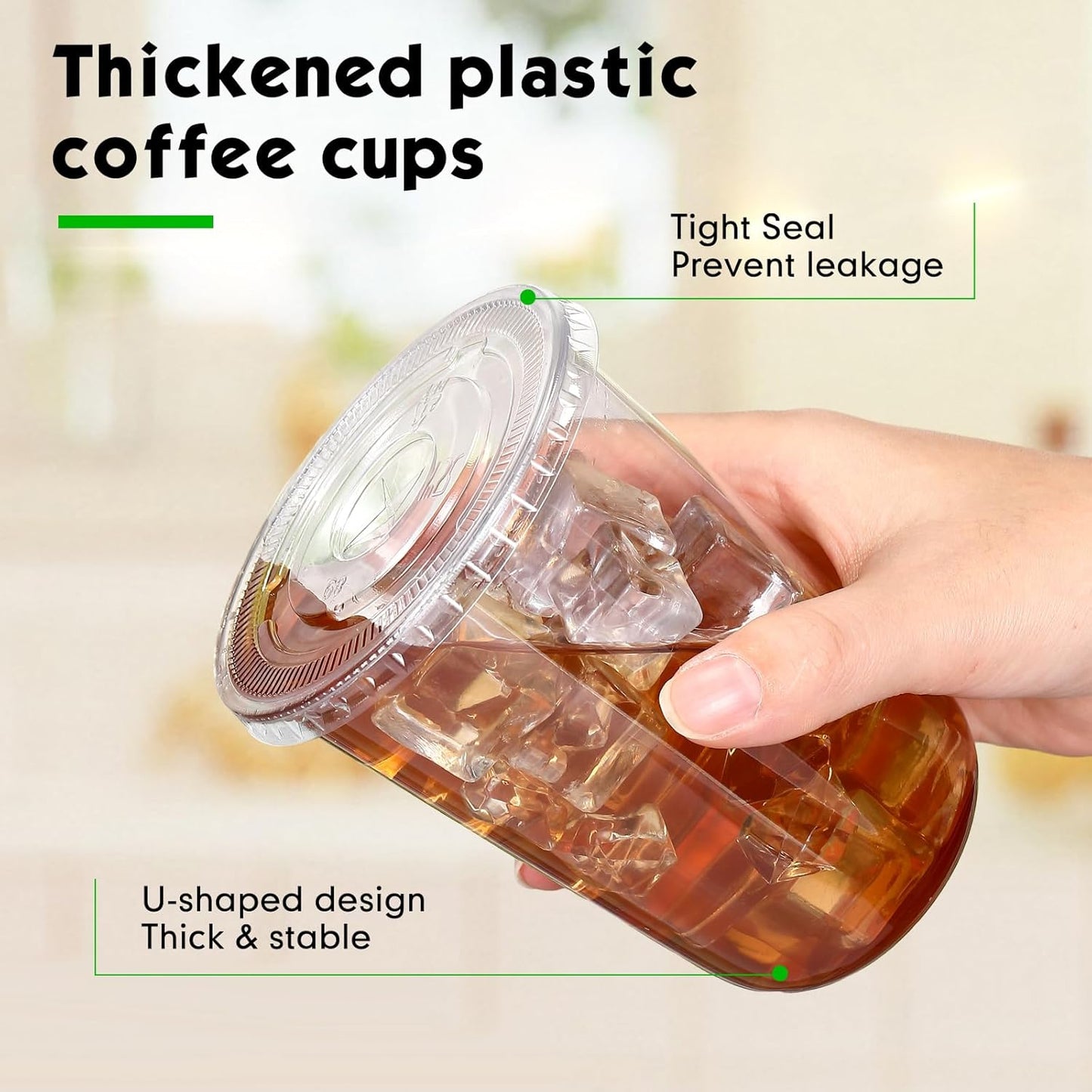 Ziliny 50 Sets Clear Plastic Cups - Disposable Iced Coffee Cups with Lids & Straws | 16 oz, Clear