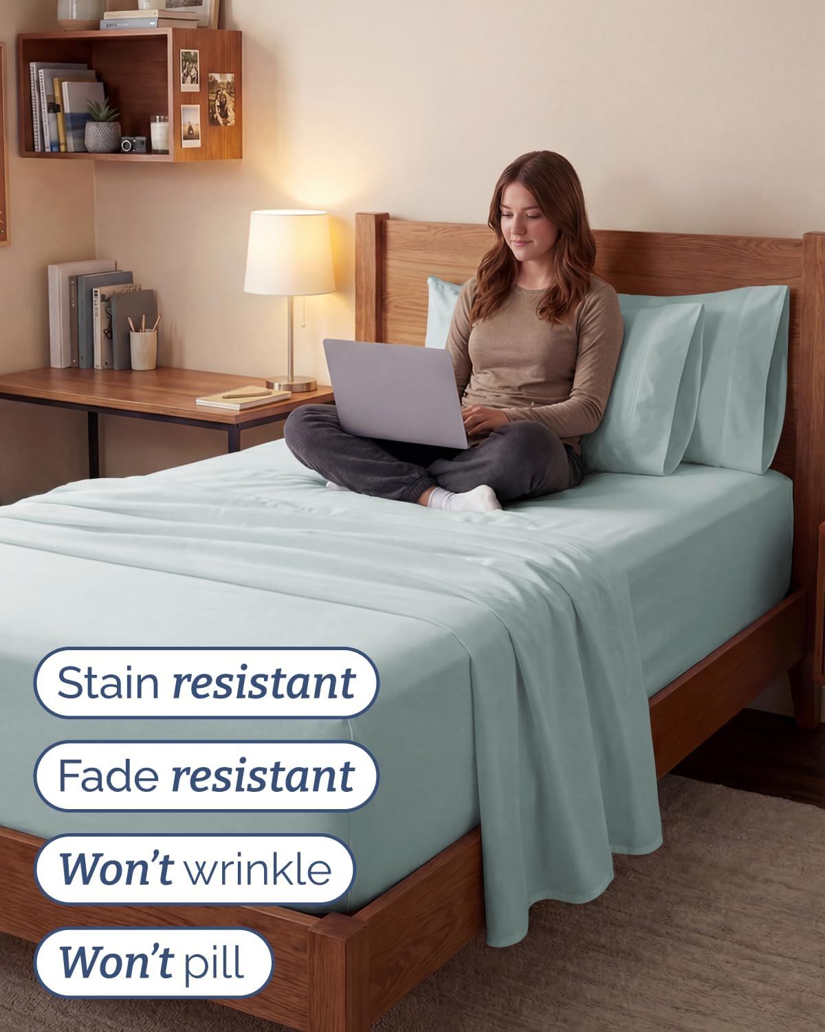 Skiennix Extra Deep Twin XL Sheet Set | 4-Piece Breathable Cooling Bedding - Soft, Wrinkle-Free Ice Blue