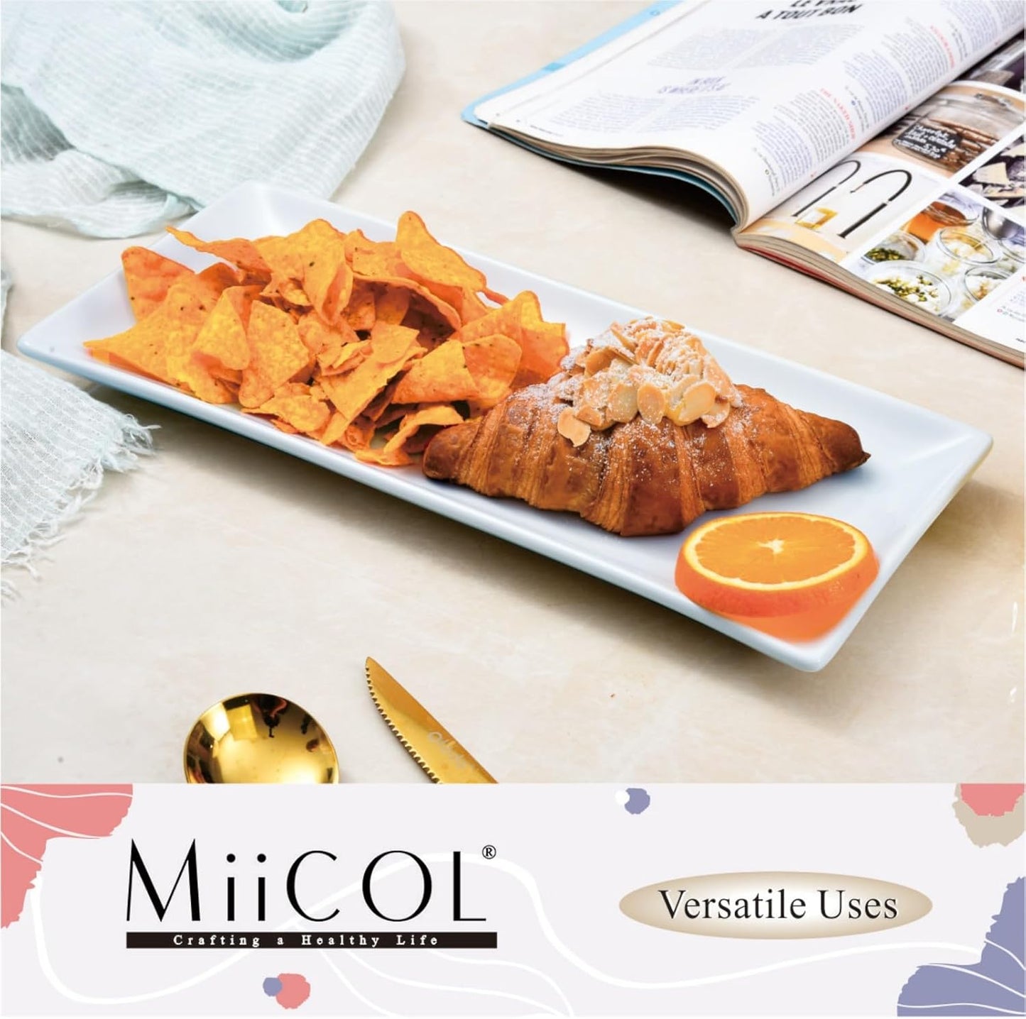 Miicol Porcelain Serving Platters - Set of 3 Large 14-Inch White Ceramic Trays for Parties & Buffets