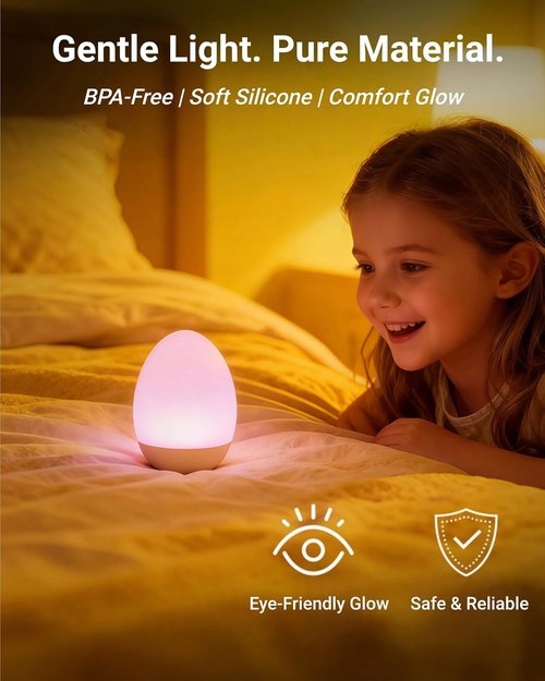 Egg Baby Night Light - Portable Touch Lamp with 7 RGB Colors & Stepless Dimming | Rechargeable BPA-Free Silicone for Nursery & Kids