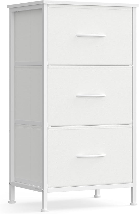 SONGMICS Dresser - Stylish Chest of Drawers with 3 Fabric Storage Bins | Cloud White & Snow White