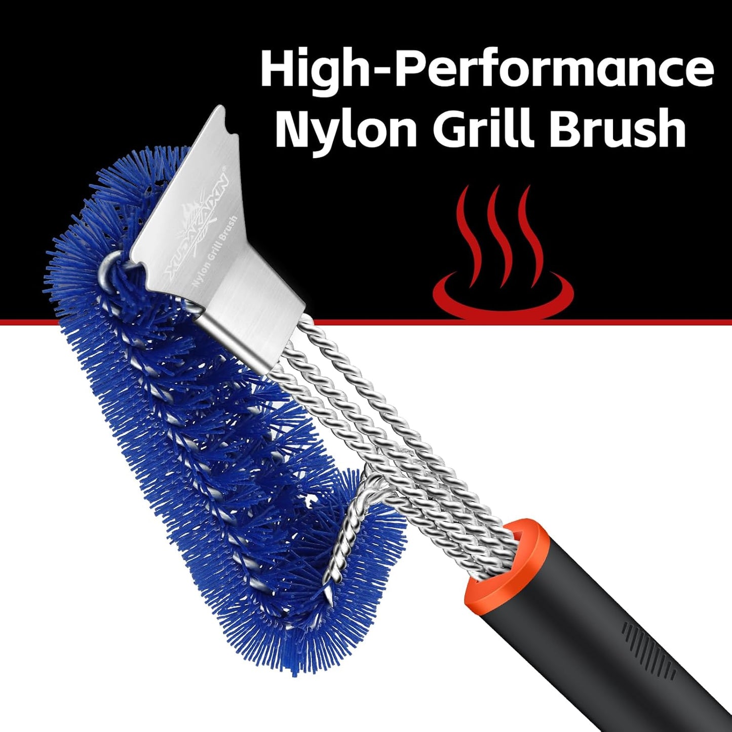 XUDAKAIXIN Grill Brush - Safe Nylon Bristles for Effective BBQ Cleaning | Durable Outdoor Grill Tool (Blue)
