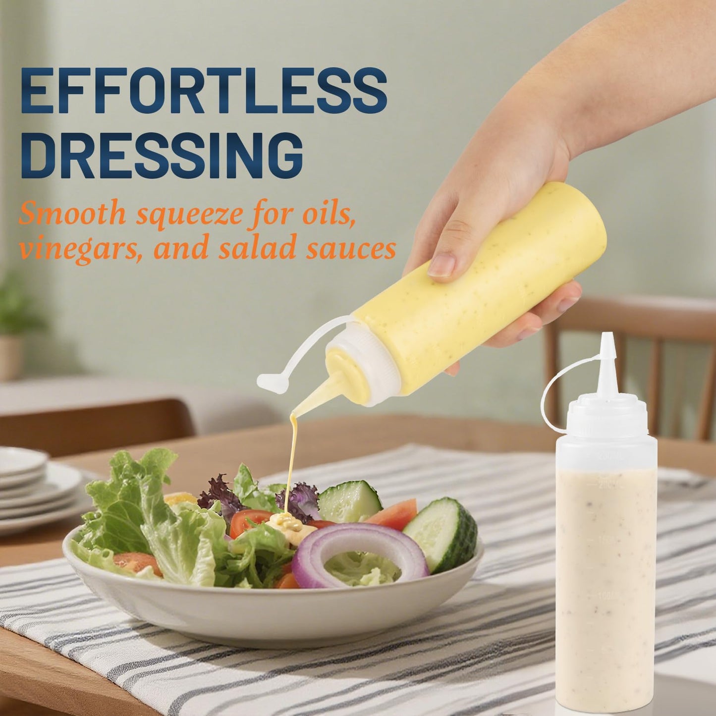 SECLENT 8 oz Squeeze Bottles, Plastic Condiment Squeeze Bottles for Sauces, Ketchup, Squirt Bottle for Dressing, Sauce Bottle for Syrup, Oil, Dressing, Mustard, Pancake Batter - 6 Pack