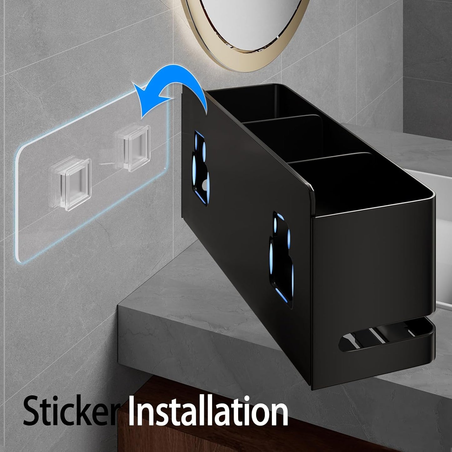 Skiennix Aluminum Electric Toothbrush Holder - Wall Mounted Design | Black, Three Slot Storage