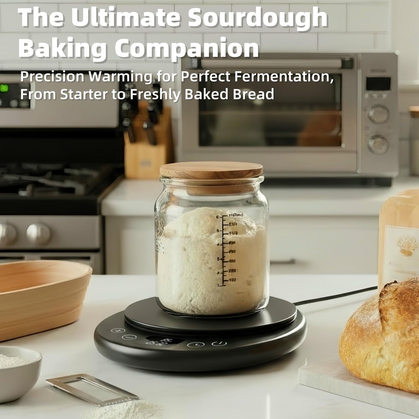 amhshkou Sourdough Starter Warmer - Professional 1°F Precision, 24H Auto Shutdown Timer, Delayed Start, 4.9" Surface for Perfect Fermentation (Black)