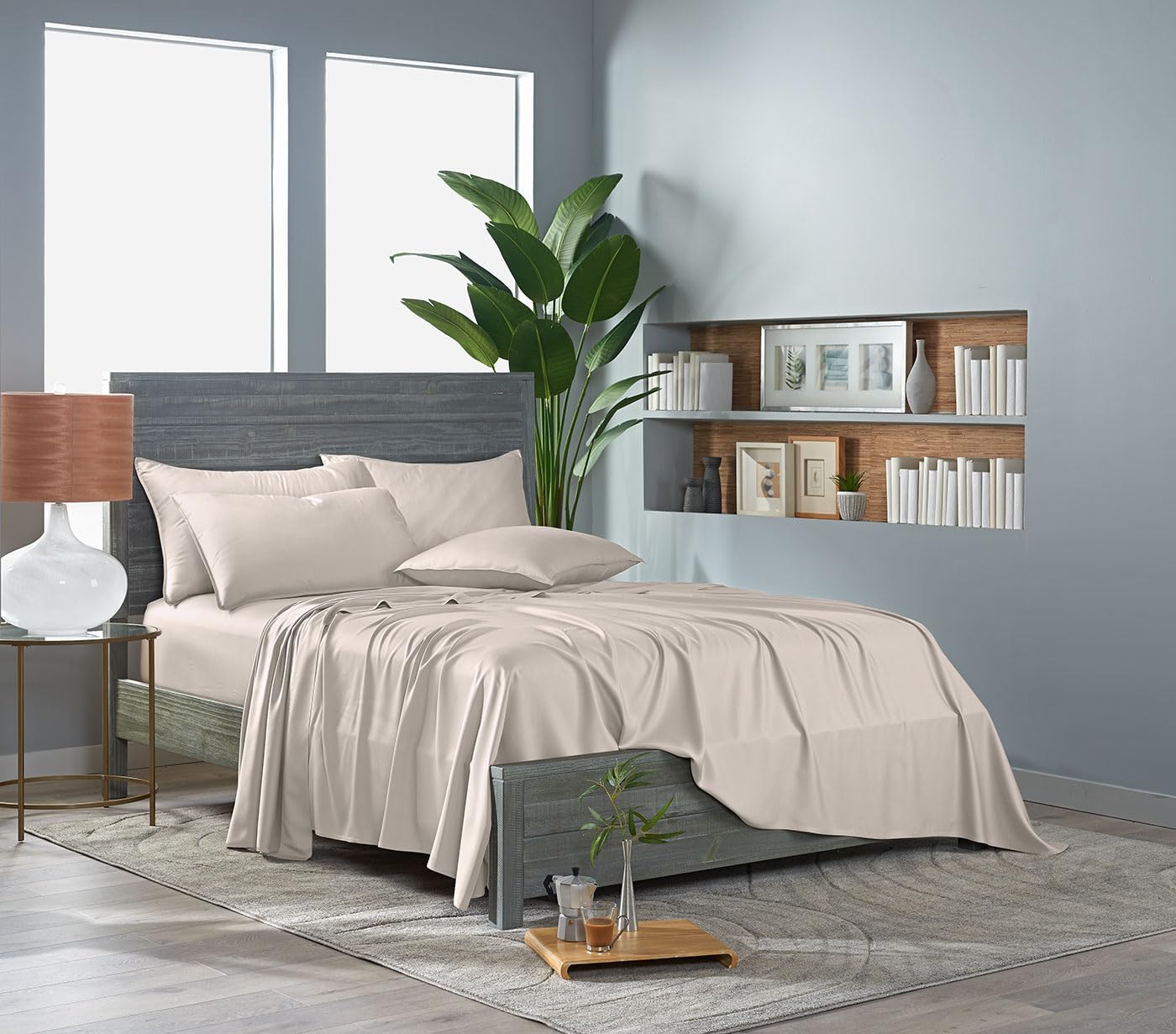 Pure Bamboo California King Sheets - 100% Organic Viscose Bed Set, Soft & Cooling, Double Stitching (Creme)
