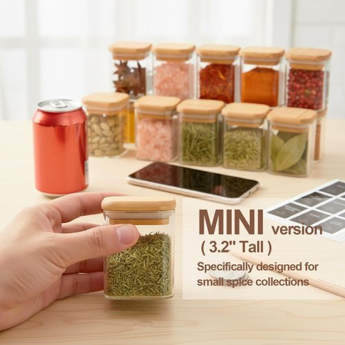 ComSaf Spice Jars - 16 Pack 4oz Glass Containers with Bamboo Lids & 54 Labels | Perfect for Kitchen Organization