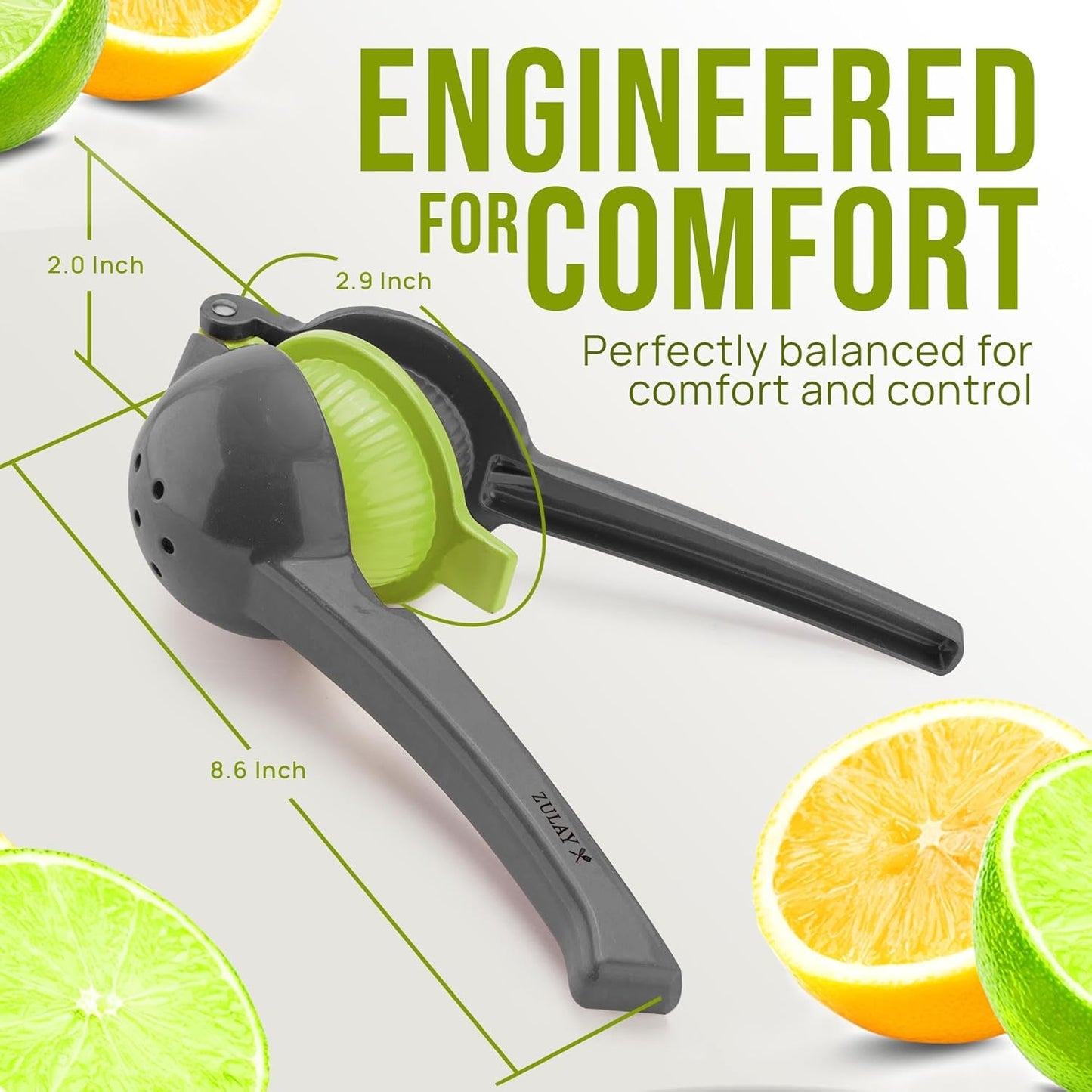 Zulay Kitchen 2-in-1 Lemon Squeezer - Max Extraction Hand Juicer for Easy Citrus Juicing - Gray/Lime