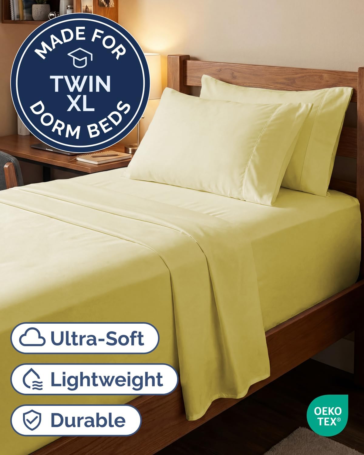 Skiennix Extra Deep Twin XL Sheet Set | 4-Piece Breathable Cooling Bedding - Soft, Wrinkle-Free Yellow