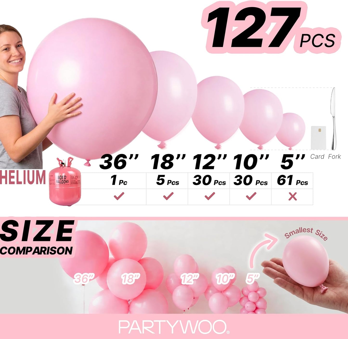 PartyWoo Baby Pink Balloons - 127-Piece Arch Kit with Multiple Sizes for Baby Shower & Birthday Decor