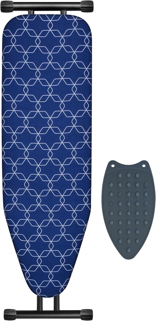 Classic Ironing Board - Extra Wide Heavy-Duty Padded Surface | Compact 43 x 13 Size in Blue Geometry