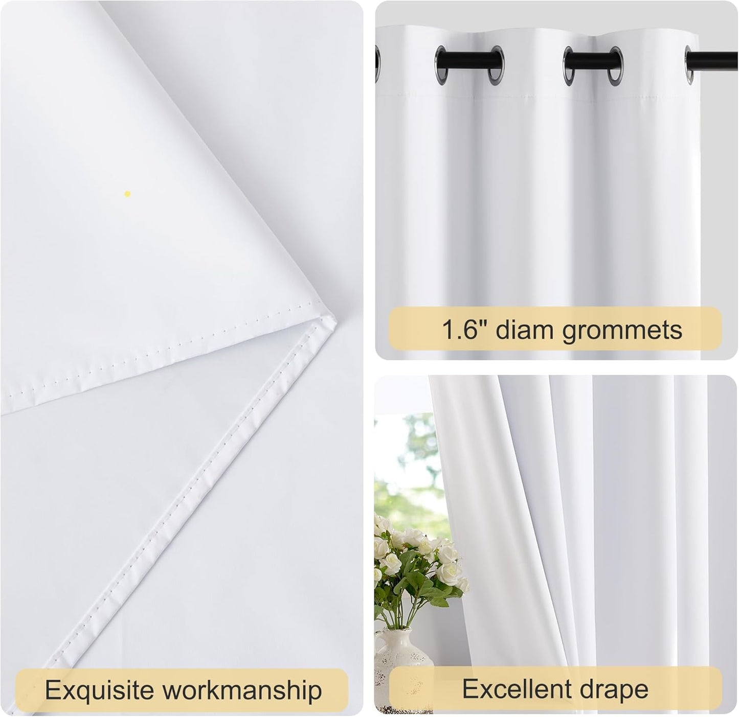 NICETOWN 100% Blackout Window Curtain Panels - Thermal Insulated Drapes, Snow White, 68" Length, Set of 2