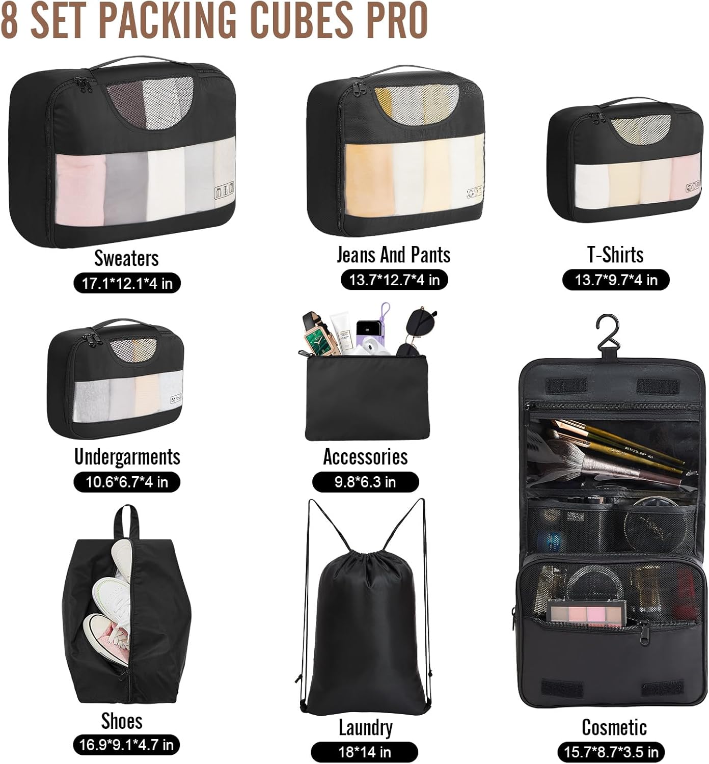 OlarHike 48QT Storage Bins - 3 Pack with 8 Packing Cubes for Organized Travel & Home Storage