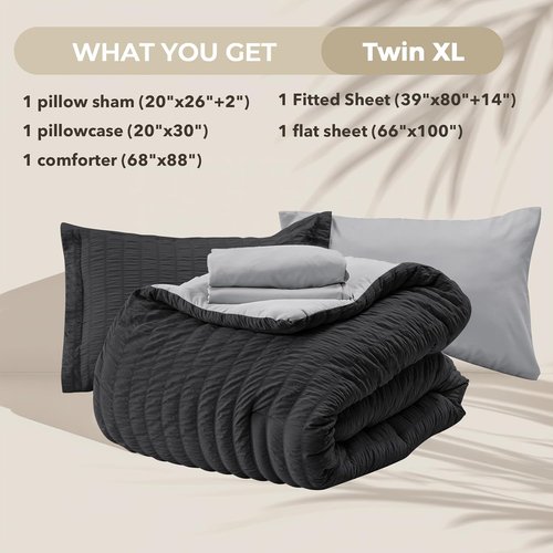 HYMOKEGE Twin XL Comforter Set - All Season Luxury 5-Piece Bedding Set in Black & Light Grey