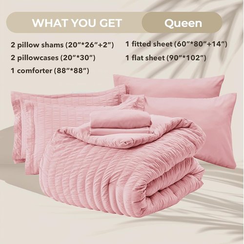 HYMOKEGE Pink Queen Comforter Set - Luxurious 7-Piece All-Season Bedding Set with Sheets & Pillowcases