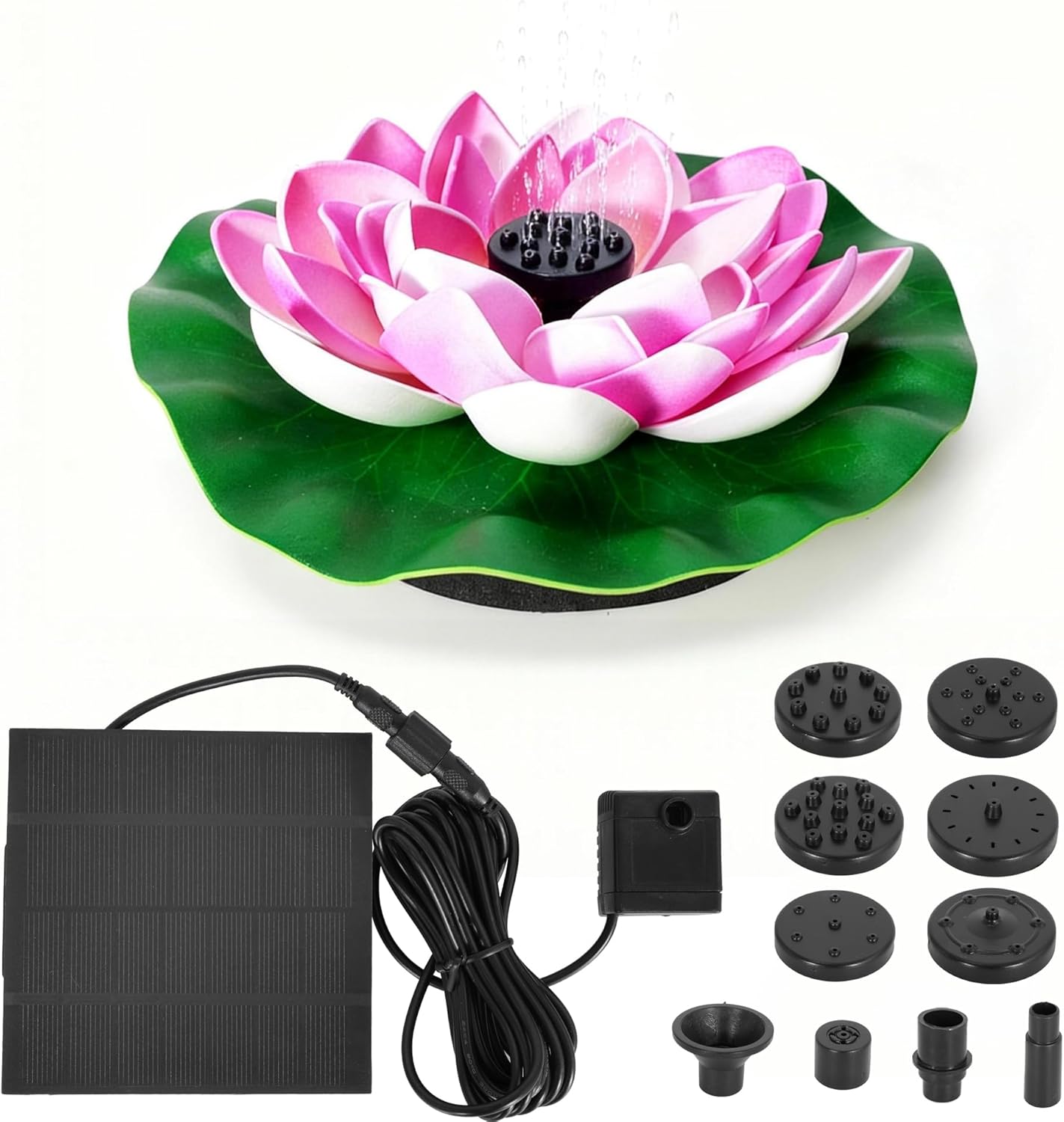 Skiennix Solar Fountain Pump - 2W Bird Bath Fountain with 7 Spray Nozzles & Detachable Lotus Design for Garden, Pond, Patio, Pool Decor