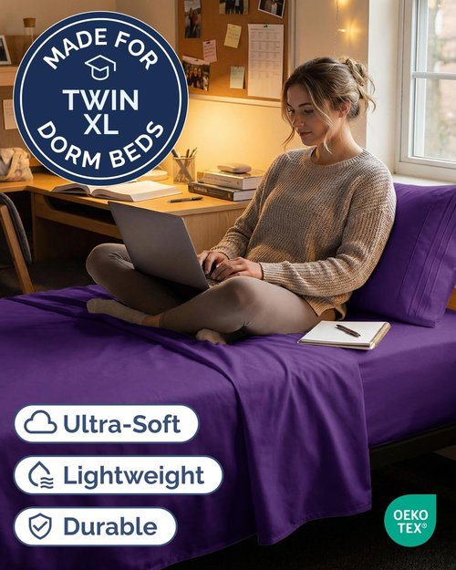 Comfy Twin XL Sheet Set by [Brand Name] - Breathable Cooling Bed Sheets | Ultra-Soft, Deep Pockets, Wrinkle-Free - Purple