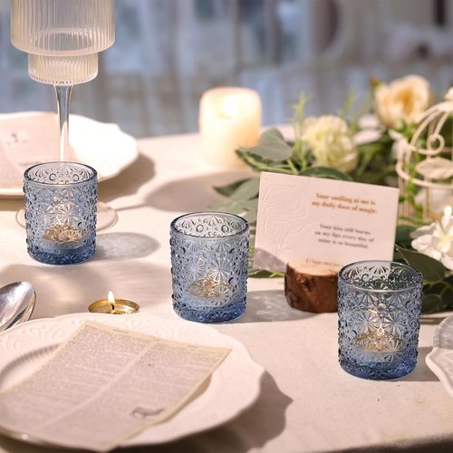 Blue Votive Candle Holders by [Brand Name] - Set of 12 for Weddings, Parties & Home Decor
