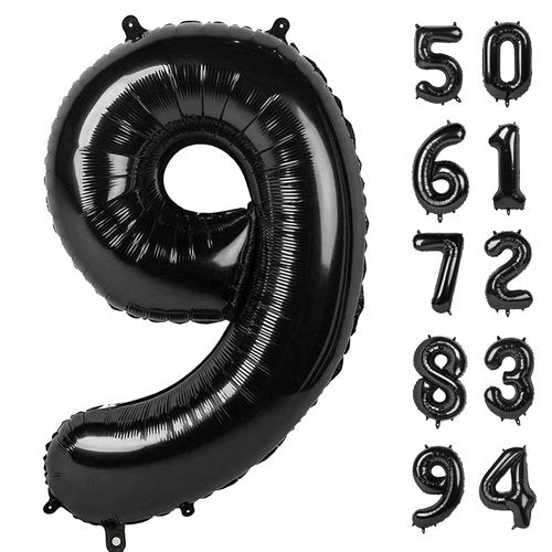 9 Balloon, Black Number Balloon 40 Inch, Black Party Decorations, Giant Birthday Decorations for 9th 19th 29th 90th, Number 9 Balloon