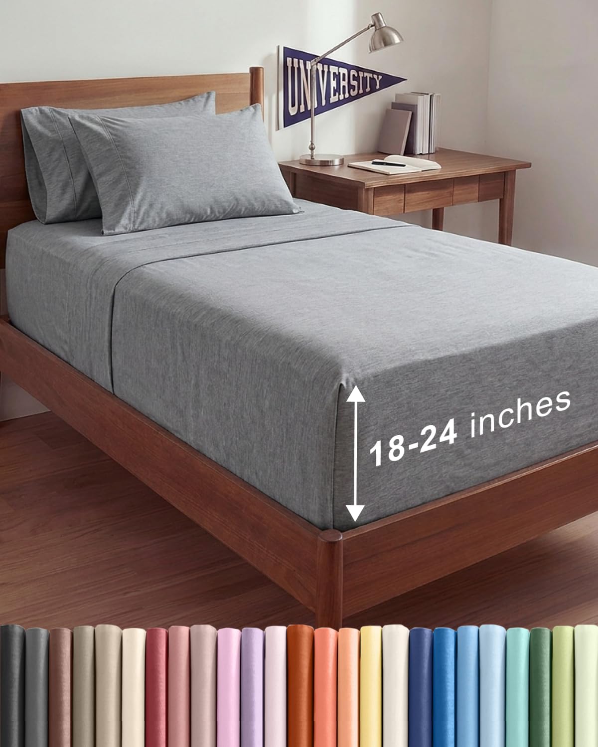 Skiennix Extra Deep Twin XL Sheet Set | 4-Piece Breathable Cooling Bedding - Soft, Wrinkle-Free, Heathered Grey