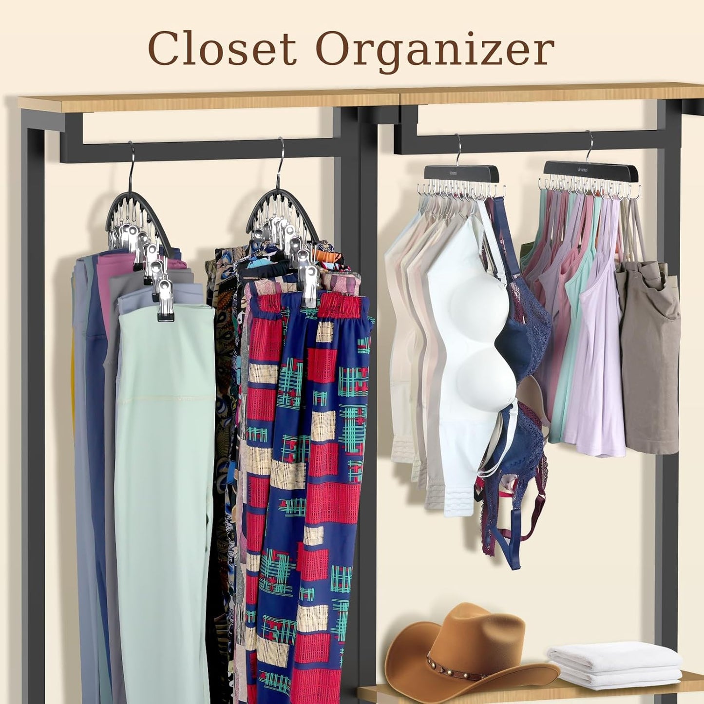 Volnamal Legging Organizer & Bra Hanger - 2-In-1 Space-Saving Design for 30 Leggings & Bras