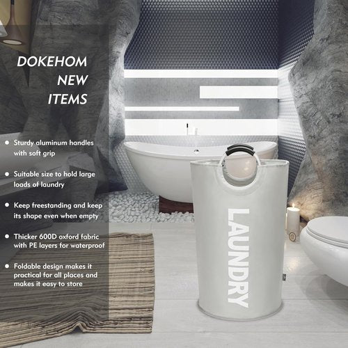 DOKEHOM X-Large Collapsible Laundry Basket - 125L Capacity, Durable Fabric, Grey Color