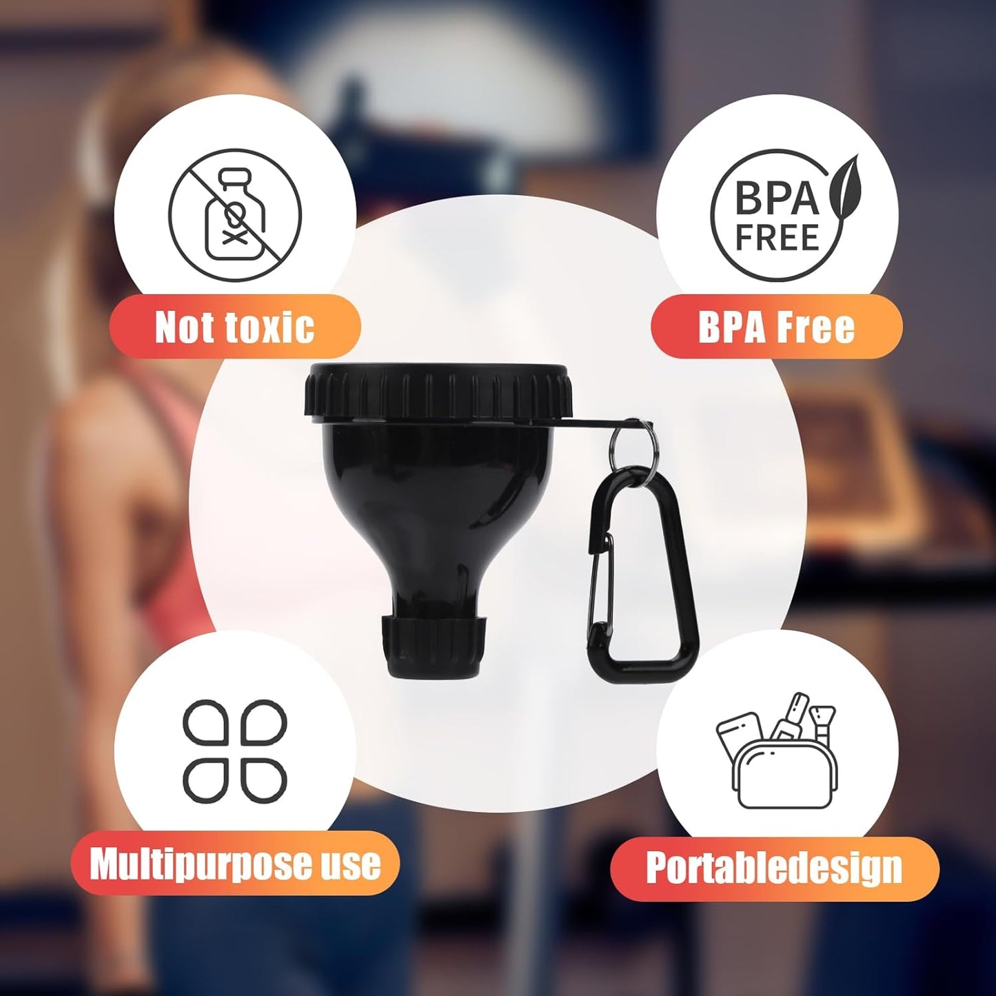 Skiennix Protein Powder Container - Convenient 50ml Funnel for Water Bottles & Shakers | 2-Pack (Black)