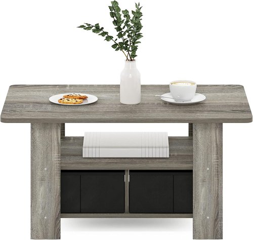Furinno Andrey Coffee Table - Stylish French Oak Grey Finish with Convenient Bin Drawer