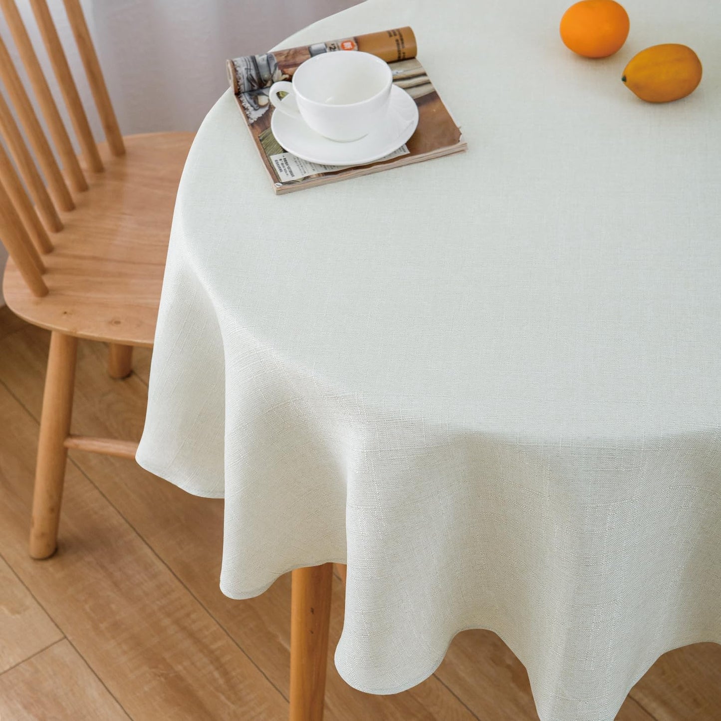 NLMUVW Ivory White Linen Round Tablecloth 48 Inch, Small Table Cloth Textured Dining Table Cover Water Resistant for Party Cafe Kitchen