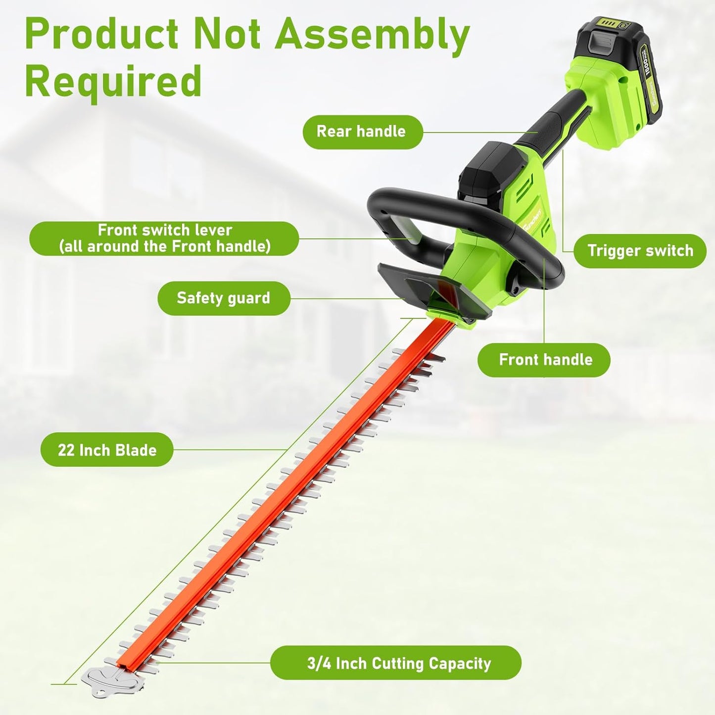 SUNCHERS 20V Max Hedge Trimmer - 22 Inch Cordless Electric Pruner with 2 Batteries & Charger | Lightweight Garden Tool