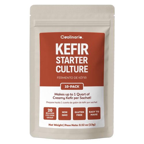Coolinario Kefir Starter Culture (10-Pack, 1.5g Sachets) Live Probiotic Cultures for Homemade Kefir | Smooth, Creamy & Tangy | Non-GMO, No Preservatives, Gluten Free
