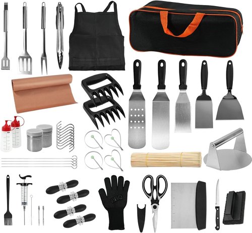 Blackstone 150-Piece Griddle Accessories Kit - Complete Flat Top Grill Set with Metal Spatulas & Basting Cover