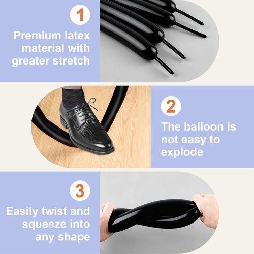 260 Premium Black Latex Balloons - Long Skinny Twisting Balloons for Weddings & Birthdays