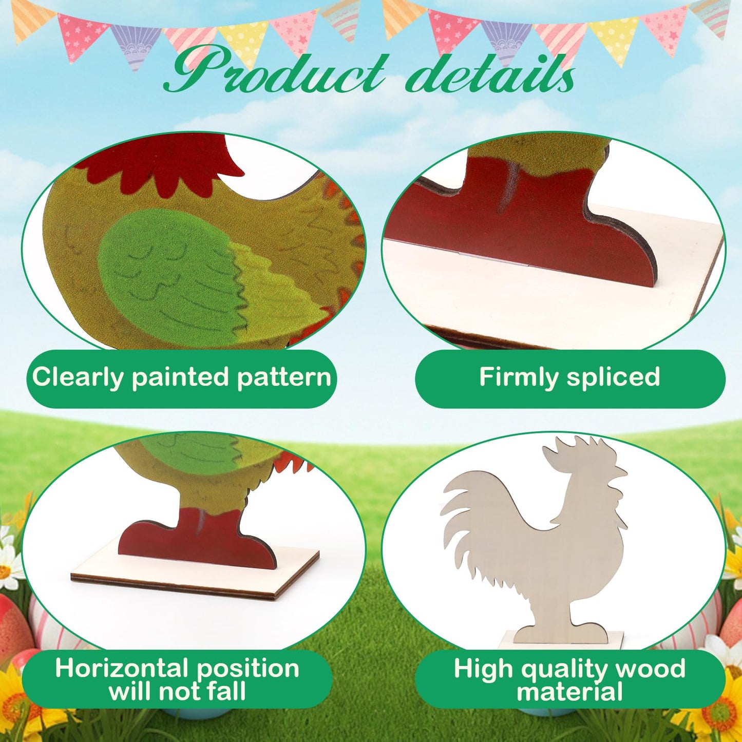 Vhxmaizxn 2pcs Easter Chicken Decoration for Home Farmhouse Rooster Decor Chicken Party Decoration Wooden Sign Wood Cutout Ornament Hen Craft Table Kitchen Garden Tiered Tray