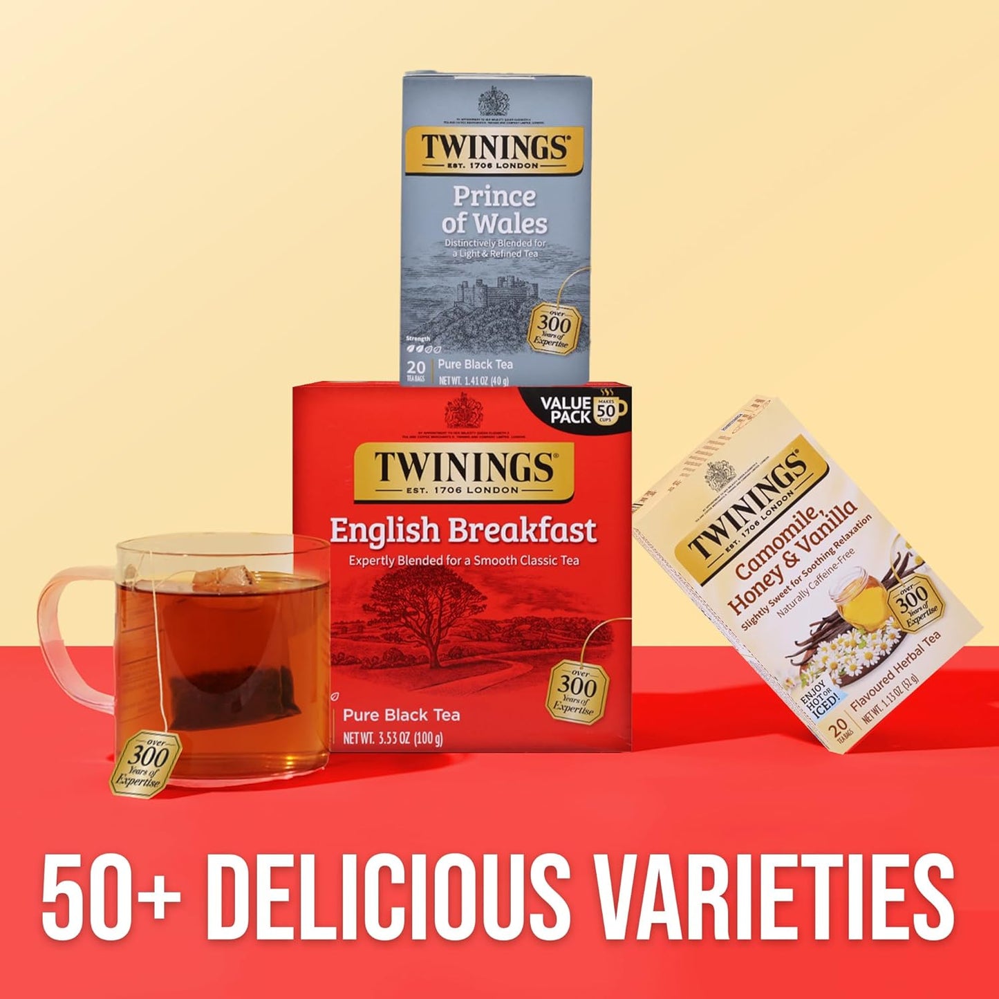 Twinings Prince of Wales Black Tea - Velvety Smooth & Mild Flavor - 20 Individually Wrapped Bags